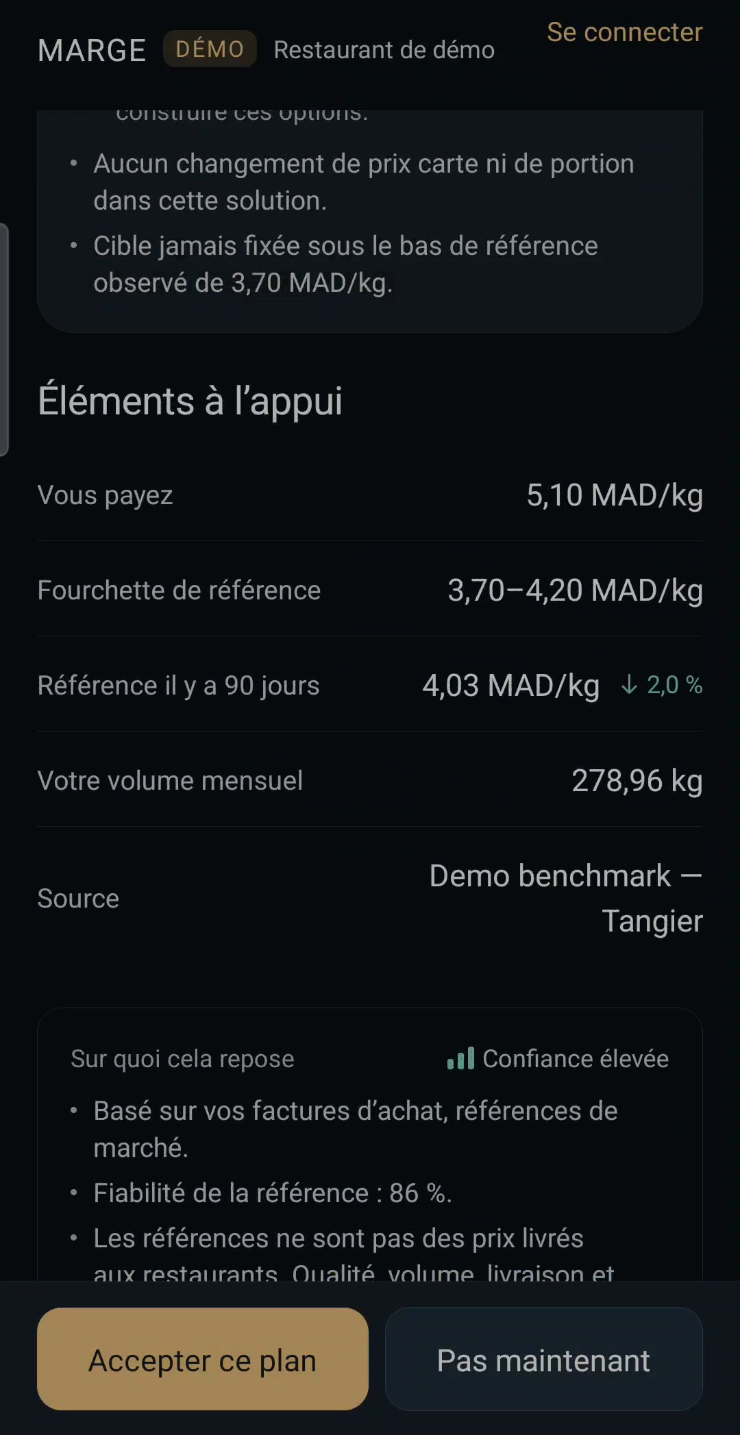 Éléments à l’appui d’un plan, avec Accepter ce plan ou Pas maintenant
